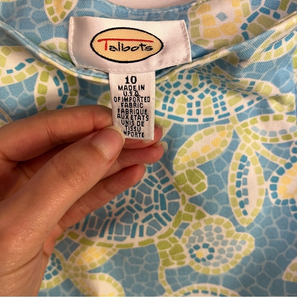 Talbots Womens 10 Coastal Sea Turtle Floral Mosaic Print A-line Skirt Blue Green - Picture 3 of 7
